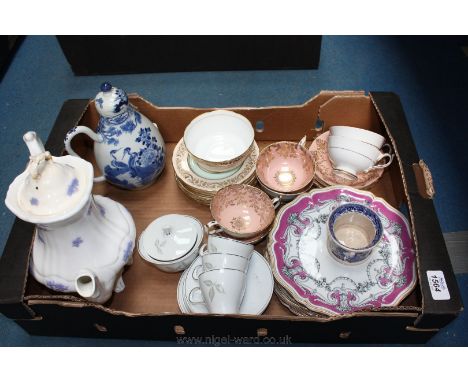 A quantity of china including an old Oriental Teapot, spout missing, Paragon part Teaset, part coffee set, dessert plates, te