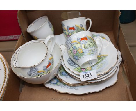 A Durance part Teaset comprising sandwich plate, three tea plates, cups and saucers, milk jug and sugar bowl