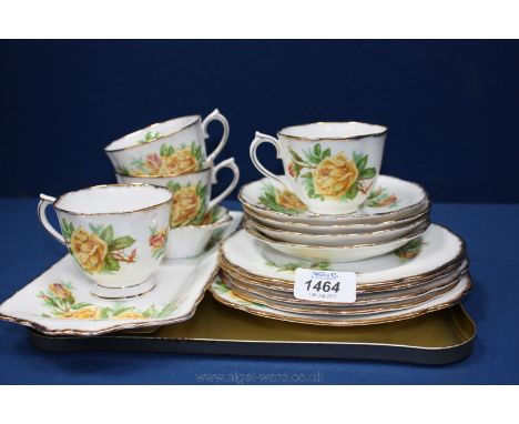 A Royal Albert part 'Tea Rose' bone china Teaset comprising cups, saucers and tea plates, etc. (one cup a/f)