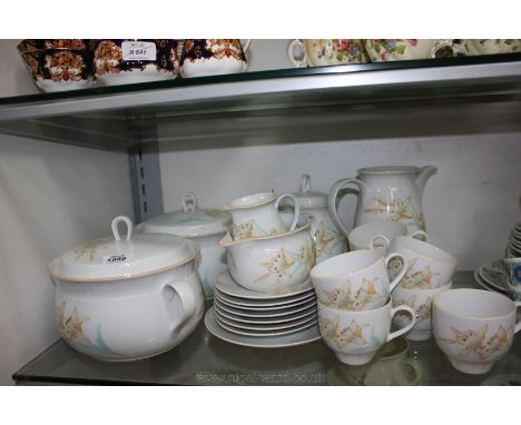 A quantity of Denby Dinner and Tea ware from 'Whisper' collection including two tureens with lids, seven cups and saucers, te