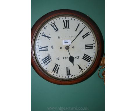 A Mahogany cased Station waiting Room Clock, face has some damage.