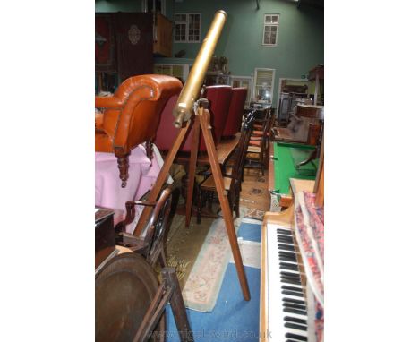 A large and powerful old Brass Telescope by Broadhurst Clarkson & Co., 63 Farringdon Road, E.C., 54'' long, the object lens, 