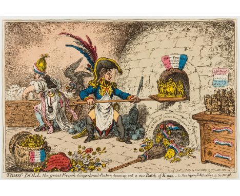 NO RESERVE Gillray (James) Tiddy-doll, the great French-Gingerbread-Baker; drawing out a new Batch of Kings, etching with lat