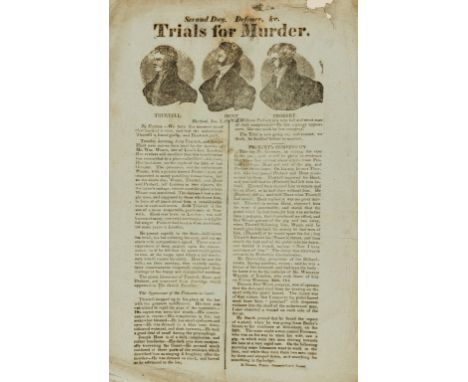 Gambler murdered by pistol-whipping.- Thomas (Edward) Second Day. Defence, &amp;c. Trials for Murder, broadside, 3 portrait v