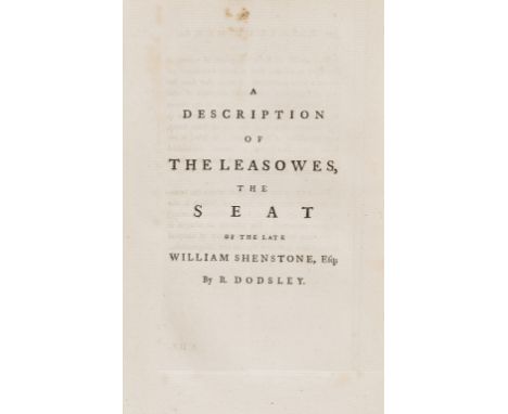 NO RESERVE Shenstone (William) The Works in Verse and Prose..., 2 vol., engraved portrait, frontispiece, title-vignettes, hea