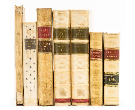 Binding.- Eliot (George) Romola, 2 vol. in 1, light spotting to title, lacking front endpapers, contemporary half vellum with