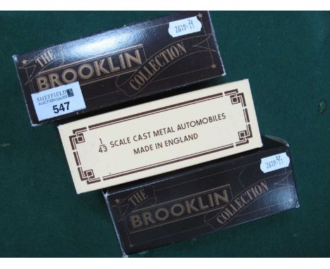 Three 1:43 Scale Cast Metal Model Automobiles by Brooklin Models comprising of, #BRK. 55 1951 Packard Mayfair, #BRK. 50 1948 