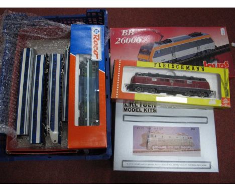 Five 'HO' Gauge Continental Outline Locomotives, comprising a Lima four-unit Japanese Bullet train (playworn - unboxed), a Jo