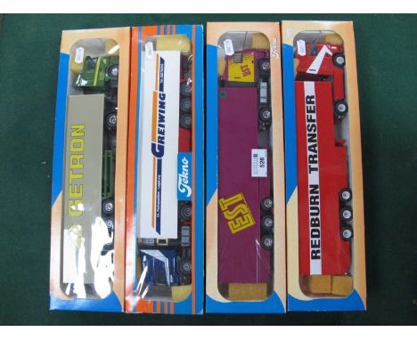 Four 1:50th scale diecast model commercial vehicles by Tekno (Holland) liveries include EST, Getron, Redburn Transfer, Greiwi