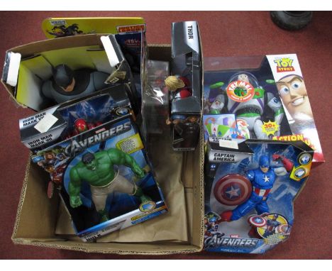 A Collection of Plastic Action Figures by Mattel, Hasbro, Kenner, to include Mattel Disney Pixar Toy Story Buzz Lightyear Act
