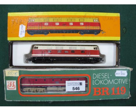 Two TT Gauge (1:120) Boxed Continental Outline Diesel Locomotive; a Berliner Class BR119 Co-Co DR Rail R/No. 119-120-4; and Z