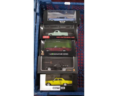 Five 1:43 Scale Diecast Model Vehicles by Whitebox, Neo, Ace Aussie Model Creations, PremiumX, Yat Ming, to include #NEO44079