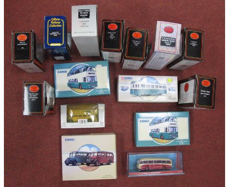 Four Corgi Boxed 1:76 Scale Coach/Bus Diecast Ref No's 91859 (2), 97018 and 97078 (as new with certificates); plus eleven exa