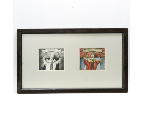Signed Berserik, colored proof is 1/3 and etching is 2/20, 1972, each etching measures 16 x 13 cm.