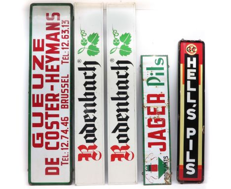 Enamel, including Hell's Beer, largest sign measures 60 x 250 cm.  This lot will not be shipped by the auction house.