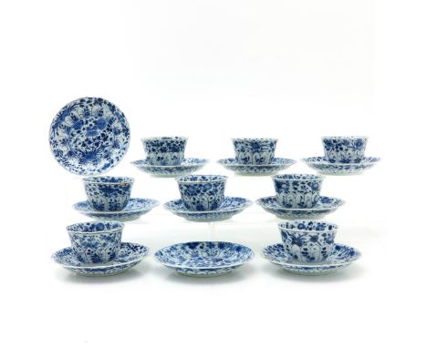 Including 8 cups and 10 saucers, floral decor, 18th Century, saucers are 13 cm. in diameter, in diverse conditions.