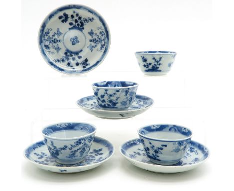 4 cups and 4 saucers, diameter 12 cm., ca. 1800, fritting