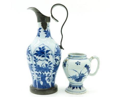 Floral decors, marked with Artemisia leaf, ChongZheng Period, pitcher is 26 cm. tall, restored.