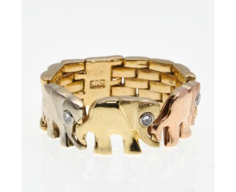 Diamonds in eyes of elephants, ring size 17.