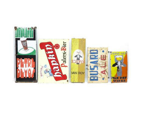 Including enamel and Hapkins Beer, largest sign measures 58 x 151 cm.  This lot will not be shipped by the auction house.