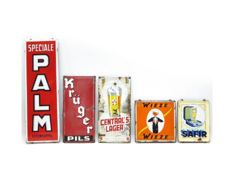 Enamel, including Palm Beer, largest sign measures 48 x 150 cm. This sign will not be shipped by the auction house.