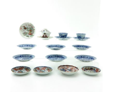 Including cups and saucers, in diverse decors, largest saucer is 14 cm., in diverse conditions.
