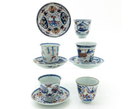 Including five cups and four saucers, saucers are 14 cm. in diameter, some with chip and hairline.
