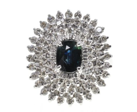Prong set diamonds, ring measures approximate 23 x 21 mm., ring size 17.