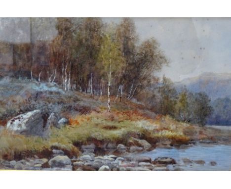R WANE (British, 19th century)Riverside mountain landscape, watercolour, signed and dated 1880, bearing 'James McClure & Son,