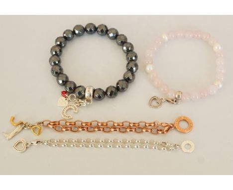 FOUR THOMAS SABO CHARM CLUB BRACELETScomprising a faceted haematite bracelet, a rose quartz and pearl bracelet, a silver chai