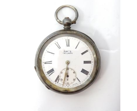 LATE 19th CENTURY SILVER CASED POCKET WATCH'Kay's Triumph', Swiss made, key winder, with black Roman numerals and subsidiary 