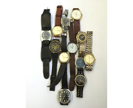 A box containing a selection of various gentleman's wristwatches to include Rotary, Roma, Buler and others.