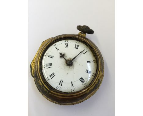 A gentleman's Pair cased fusee pocket watch by G. Gillespie with white enamel Roman and Arabic face in gold plated case (Chas