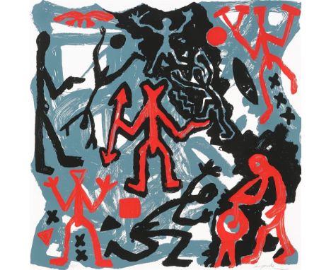 A.R. Penck (Dresden 1939 – 2017 Zürich). Ohne Titel. 1984Farbserigrafie auf Papier.  87,9&nbsp;×&nbsp;87,8&nbsp;cm (34&nbsp;⅝