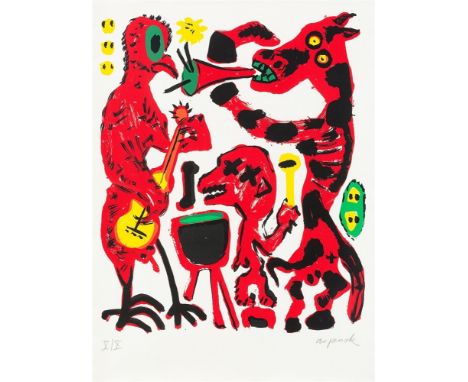 A.R. Penck (Dresden 1939 – 2017 Zürich). Band. Farbserigrafie auf Velin.  87,2&nbsp;×&nbsp;73,1&nbsp;cm (107,7&nbsp;×&nbsp;79