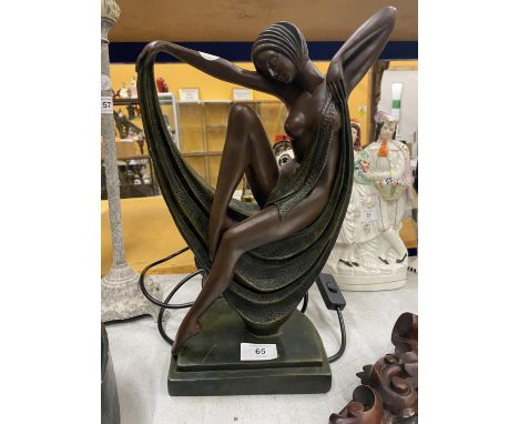 AN ART DECO STYLE RESIN NUDE LADY LAMP BASE, HEIGHT 36CM 