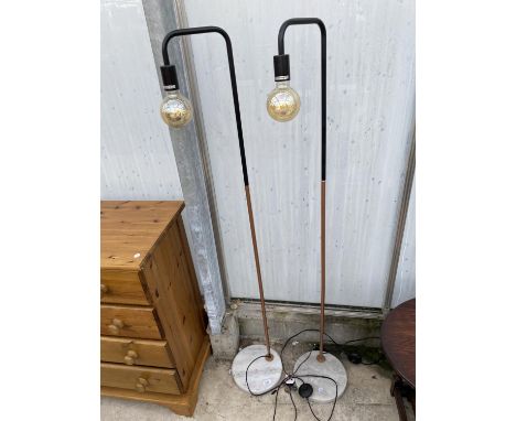 TWO MODERN 'KIRKTON HOUSE' VINTAGE STYLE FLOOR LAMPS WITH ROUND MARBLE BASES 