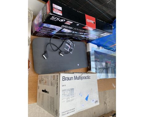 A MAXELL DIGITAL SOUNDBAR TV SPEAKER AND A BRAUN FOOD PROCESSOR 
