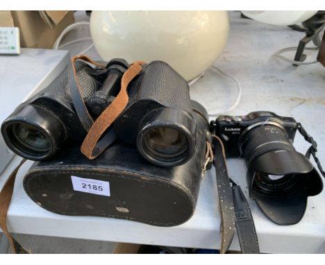 A PAIR OF BINOCULARS AND A LUMIX DIGITAL CAMERA 