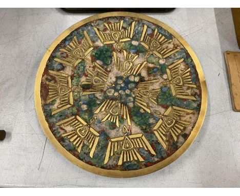 A VINTAGE MIDDLE EASTERN CLOISONNE TYPE PLATE, UNSIGNED 