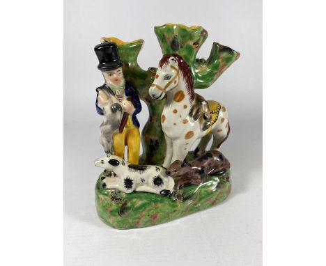 A STAFFORDSHIRE POTTERY HUNTING FIGURE GROUP, HEIGHT 18CM 