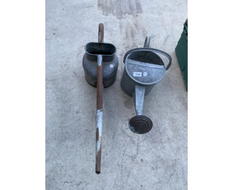 TWO VINTAGE GALVANISED WATERING CANS 