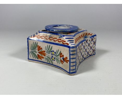 A FRENCH QUIMPER POTTERY INKWELL 