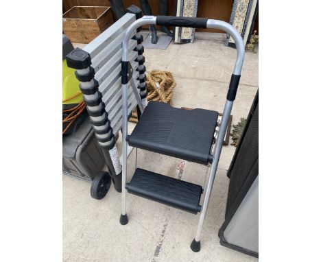 A SMALL WERNER STEP LADDER AND A SET OF TELESCOPIC LADDERS 