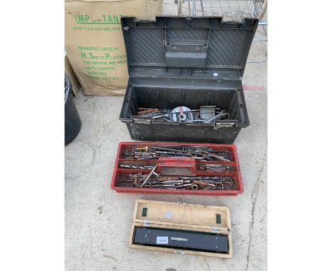 AN ASSORTMENT OF TOOLS TO INCLUDE DRILL BITS AND SPANNERS ETC 