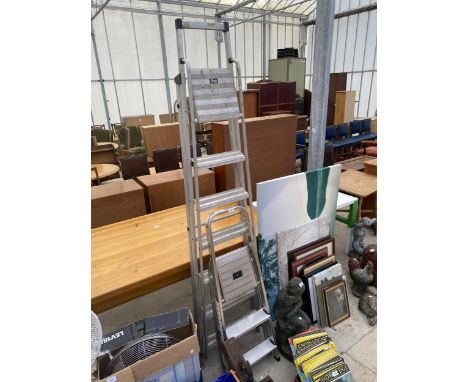 A SIX RUNG ALUMINIUM STEP LADDER AND A FURTHER TWO RUNG STEP LADDER 