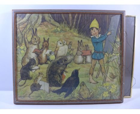 MARGARET TARRANT, COLOURED PRINT OF A FAIRY TALE SCENE, 44X53CM, FRAMED AND GLAZED, FURTHER PHOTO OF BELFAST BANK, FRAMED TAP