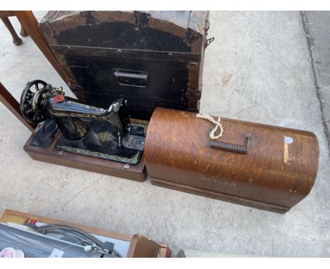 A SINGER MANUAL SEWING MACHINE (NO. Y 695580) 