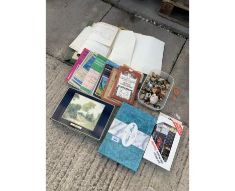 AN ASSORTMENT OF ITEMS TO INCLUDE ORDNANCE SURVEY MAPS AND WADE STYLE CERAMIC ANIMALS ETC 