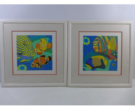 SAMANTHA FERMO (AUSTRALIAN 20TH CENTURY) PAIR OF HANDMADE SILKSCREEN PRINTS 'THE HARLEQUIN' AND 'TWO CLOWNS' 1993, 23.5X23.5C
